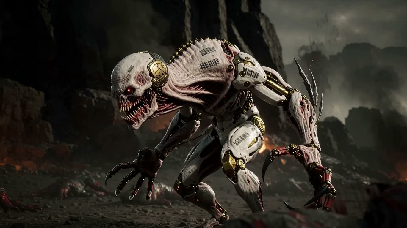 Mechanical Nightmare Battlefield — AI video creation