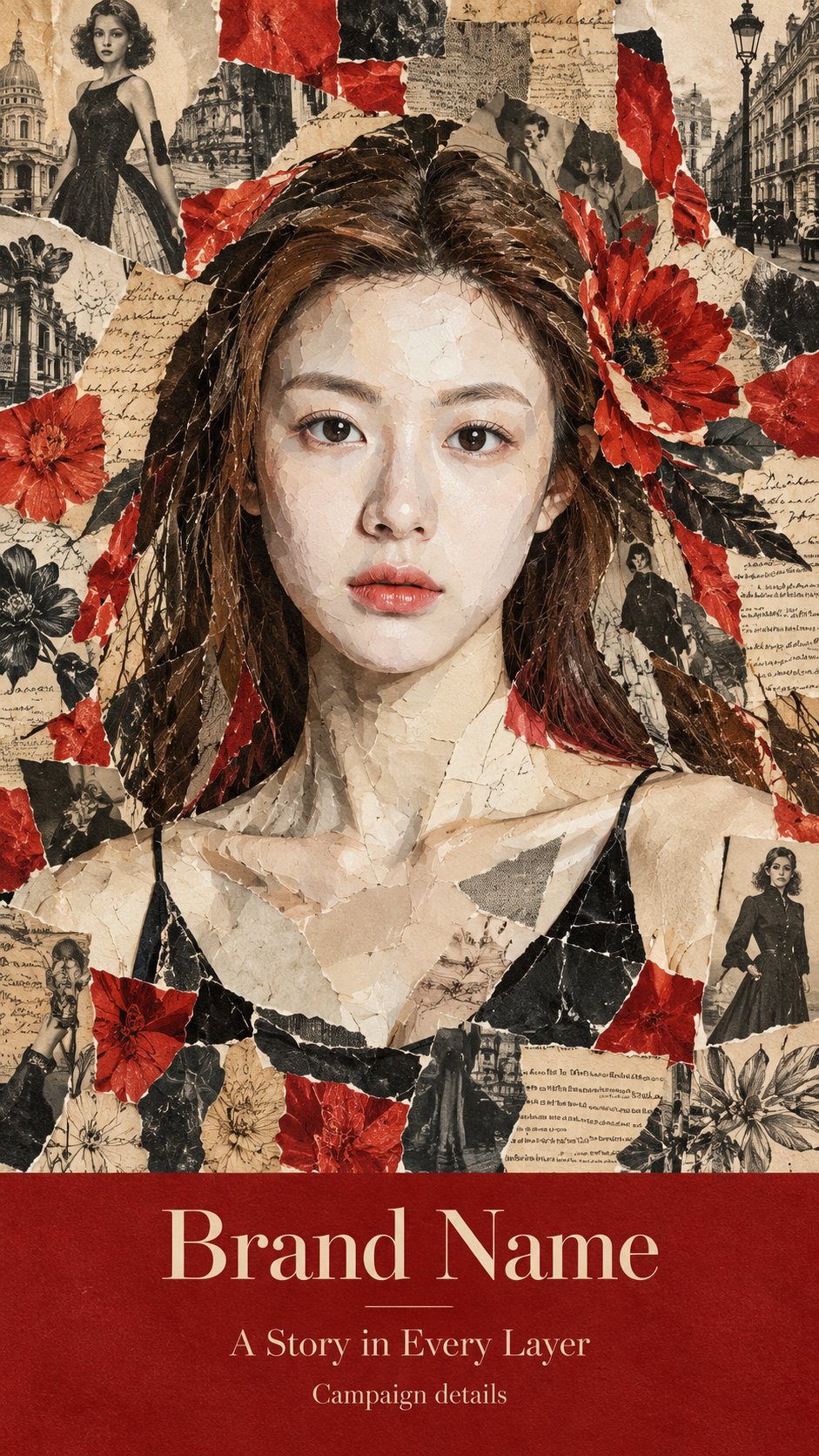 빈티지 에디토리얼 찢은 종이 콜라주 인물 포스터 템플릿