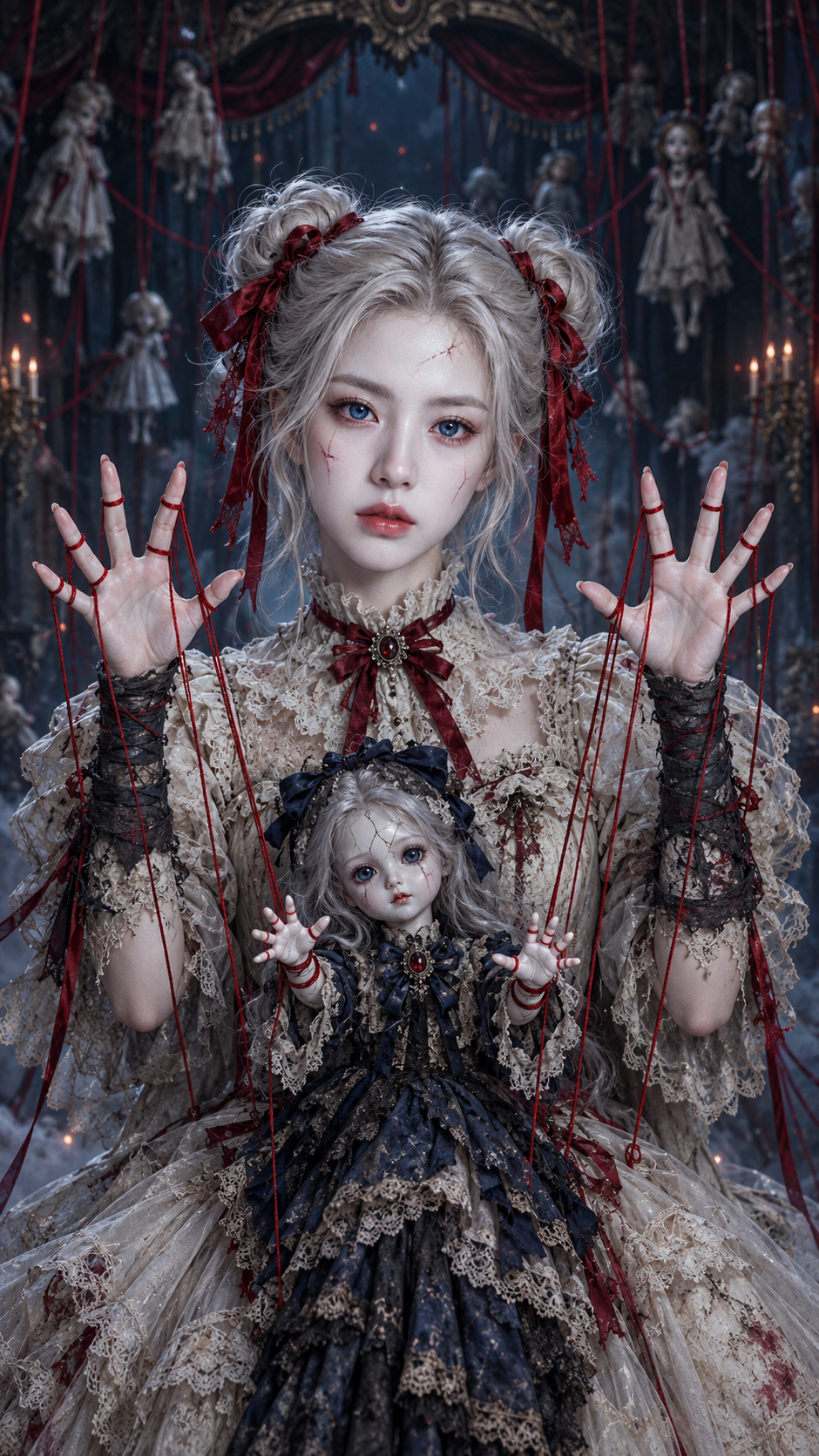 Adult Woman in a Victorian Gothic Puppet Theatre