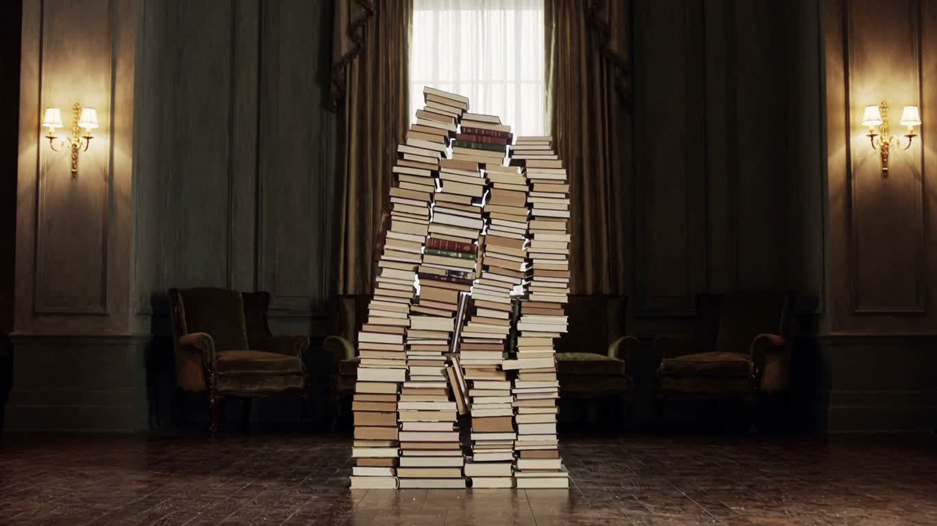 Обрушившаяся стопка книг