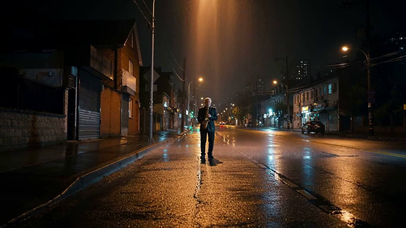 雨夜街头萨克斯手