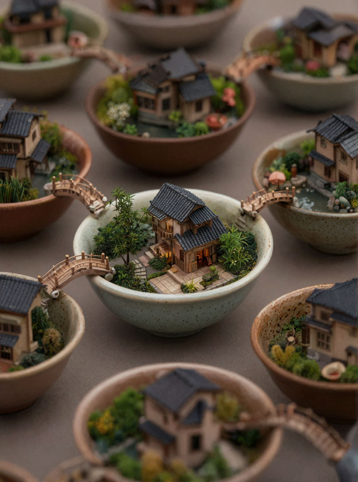 Chợ gốm bay · tiểu cảnh tilt-shift