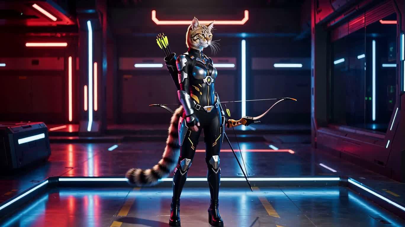 Archère chatte cyberpunk — AI video creation