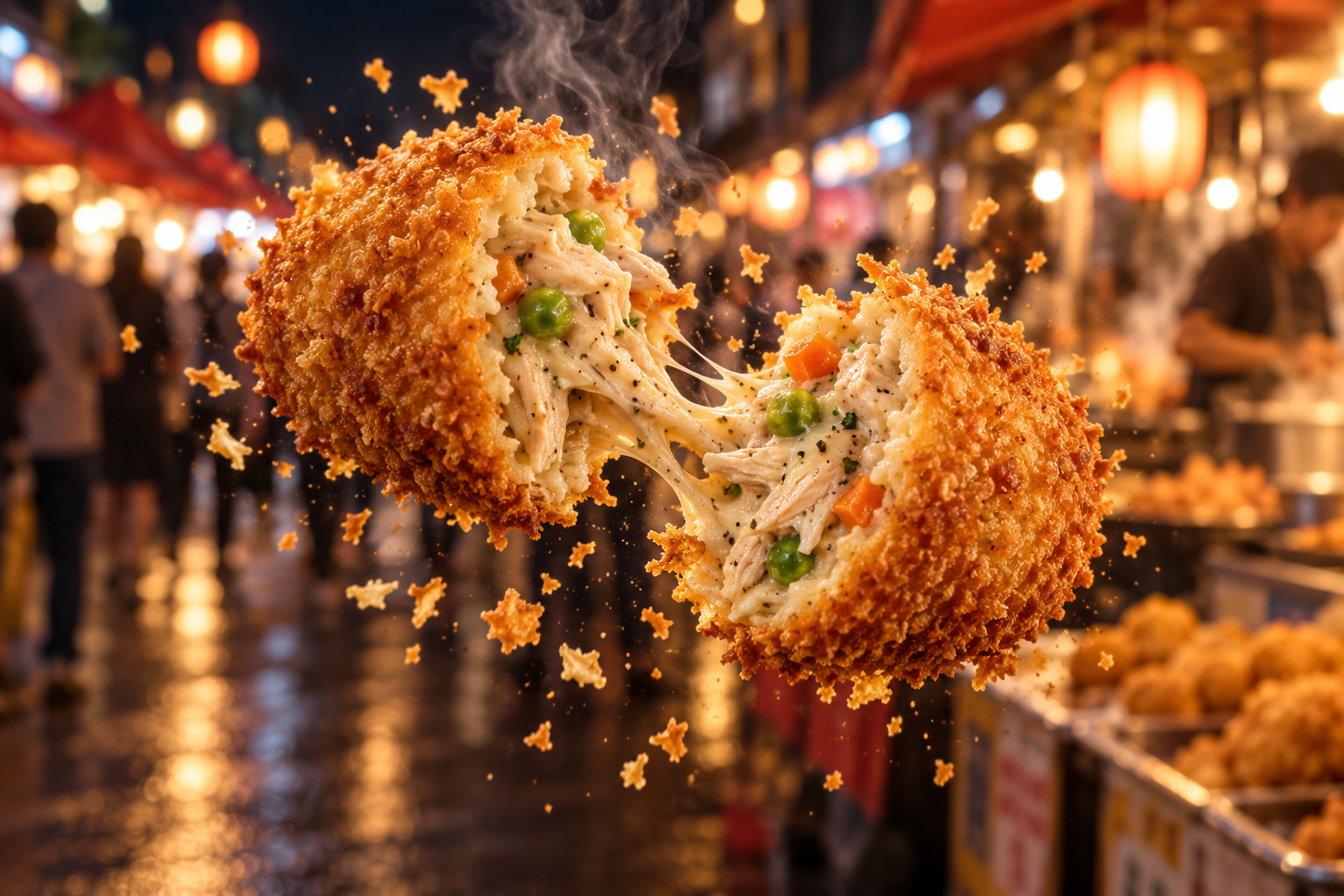 夜市半空炸裂的黄金酥脆小吃 — AI image creation