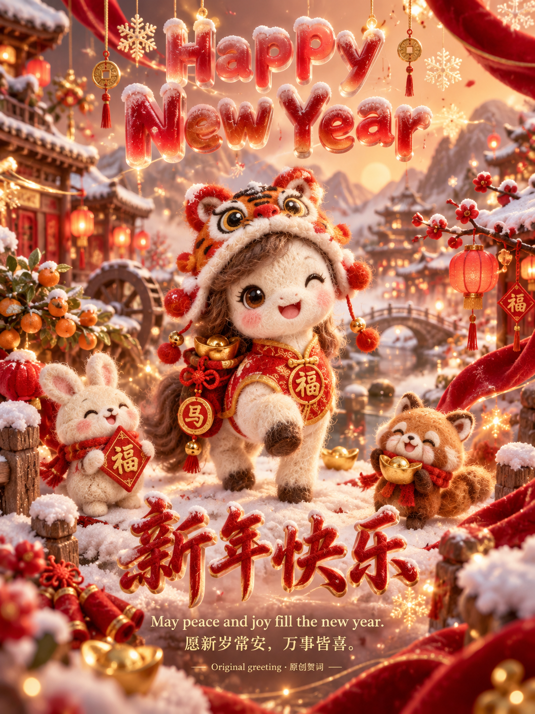 2026马年新春毡艺贺卡海报