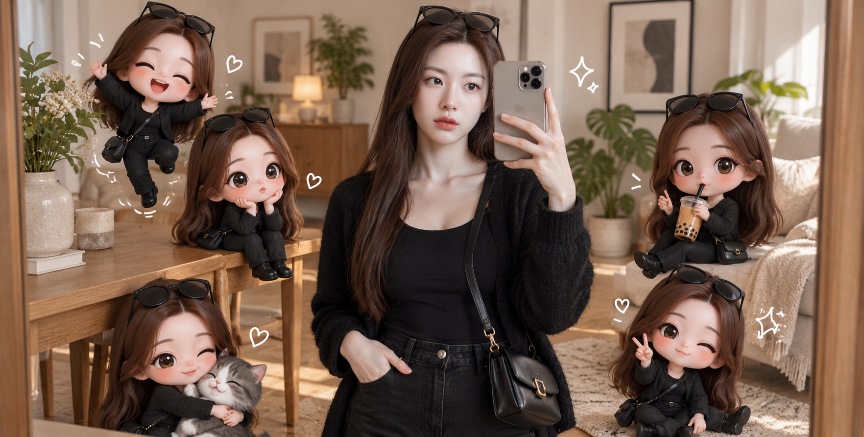 极简家居里的Q版俏皮少女