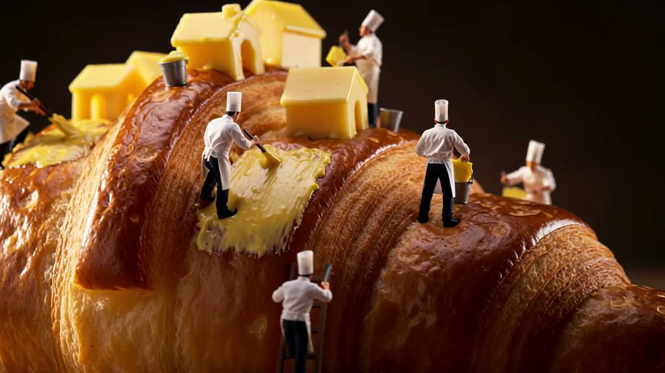 Mini atelier de crème sur un croissant — AI video creation