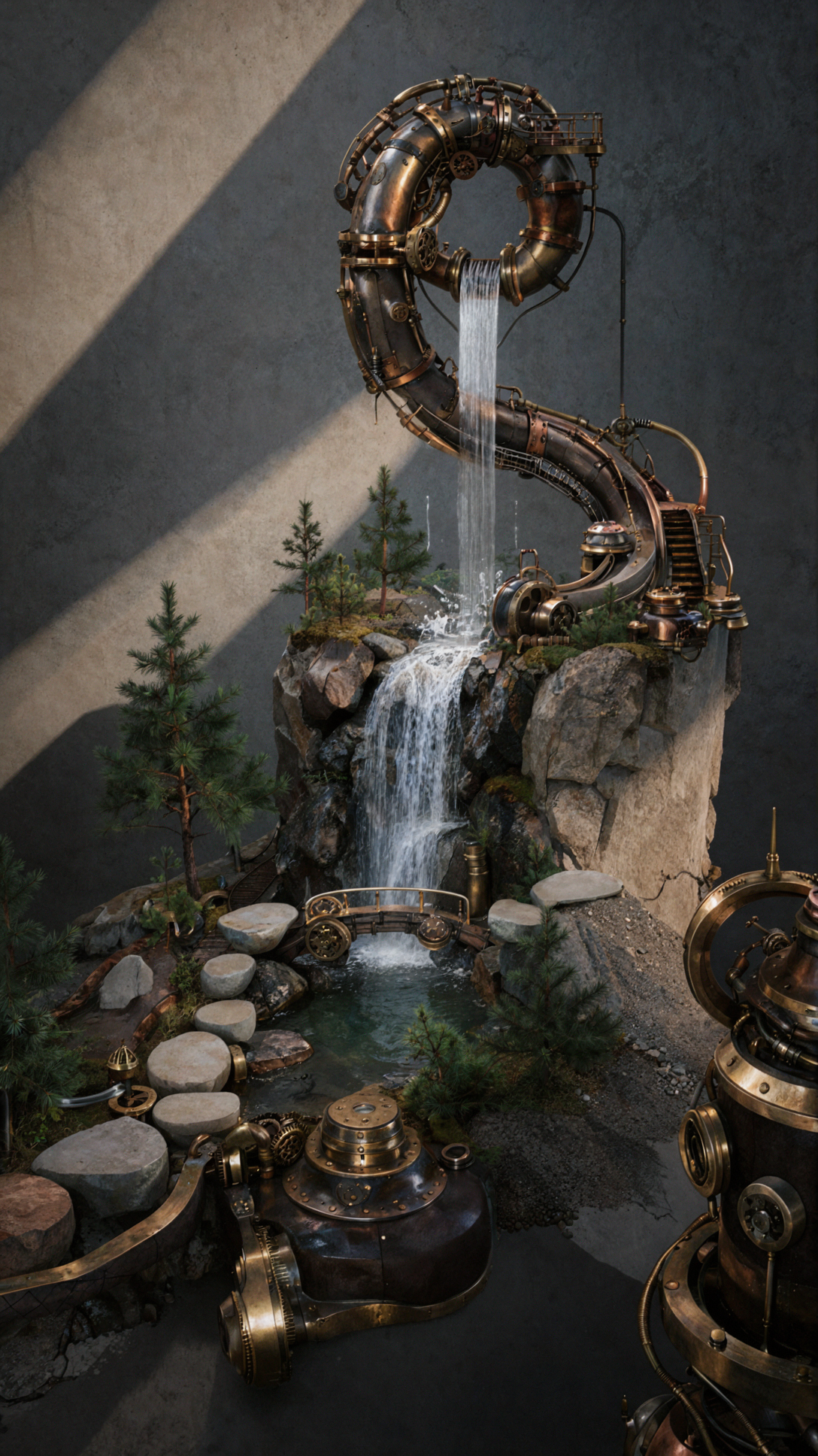 Cascade en sculpture de papier 3D · Steampunk