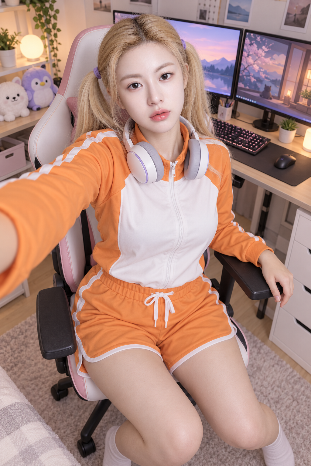 Ảnh selfie phòng eSports cam trắng nguyên bản của nhà sáng tạo game người lớn