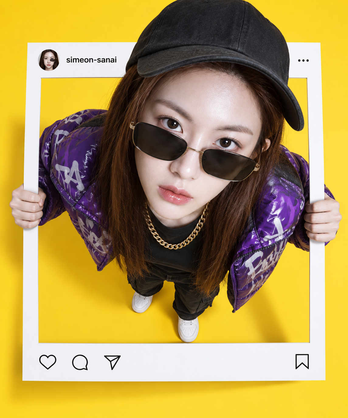 人物从 Instagram 帖子边框中破壁而出 — AI image creation
