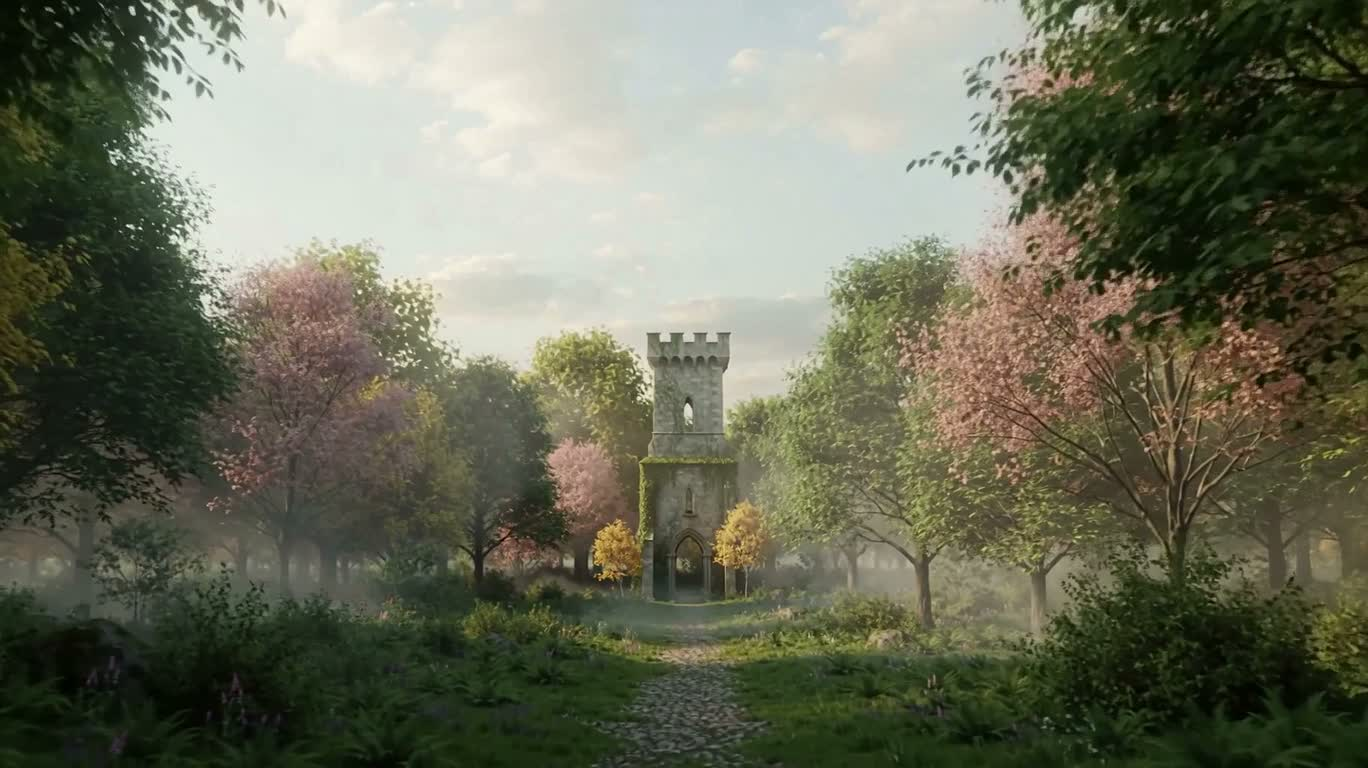 Ancient Tower in the Fairy-Tale Mist