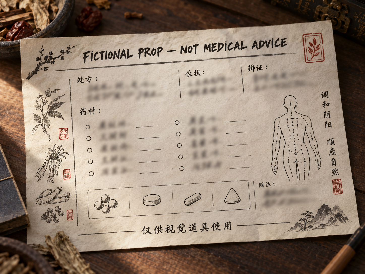 架空の中西医学処方箋の手書き小道具用紙 — AI image creation