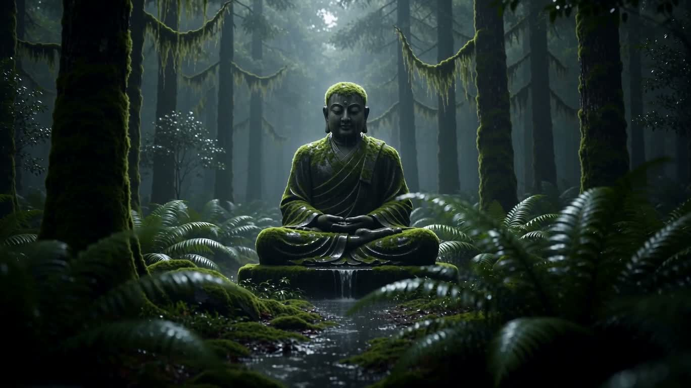 雨林苔石禅修像