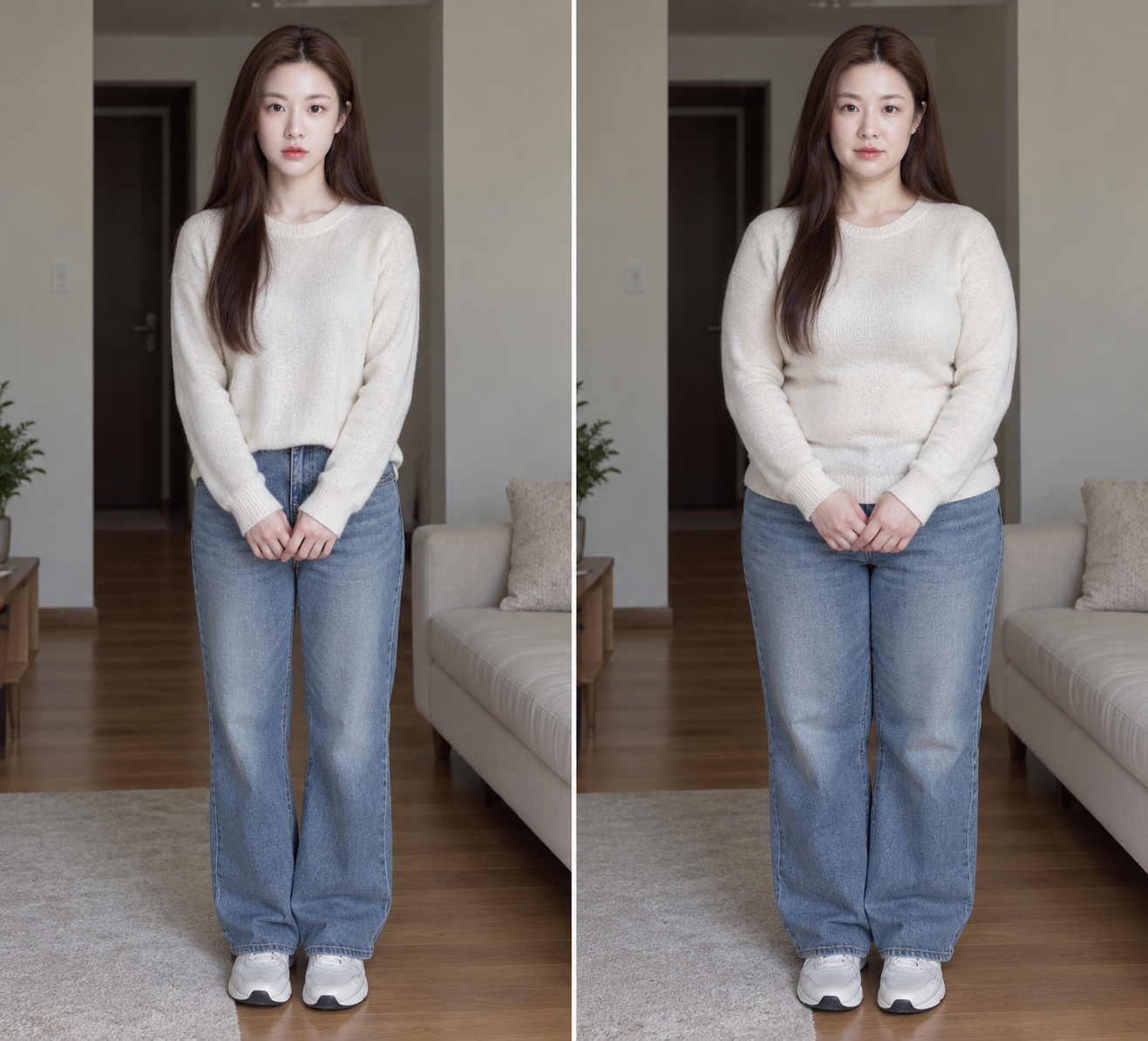 동일 성인 캐릭터의 인생 단계별 체형 변화 비교