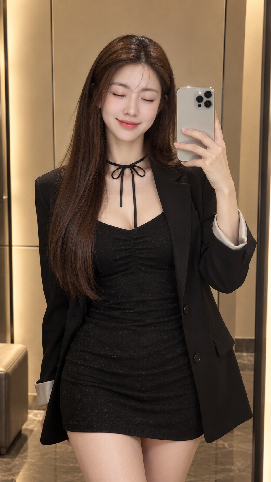 现代更衣室中的成年女性镜自拍 — AI image creation