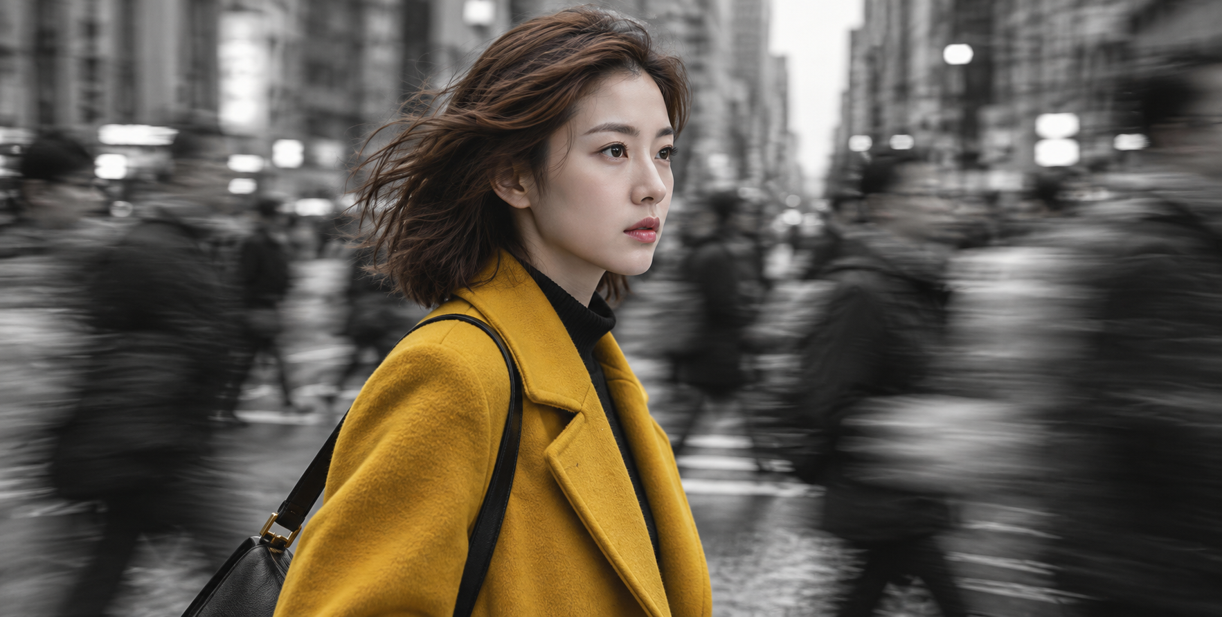 Cinematic Urban Portrait in a Yellow Coat