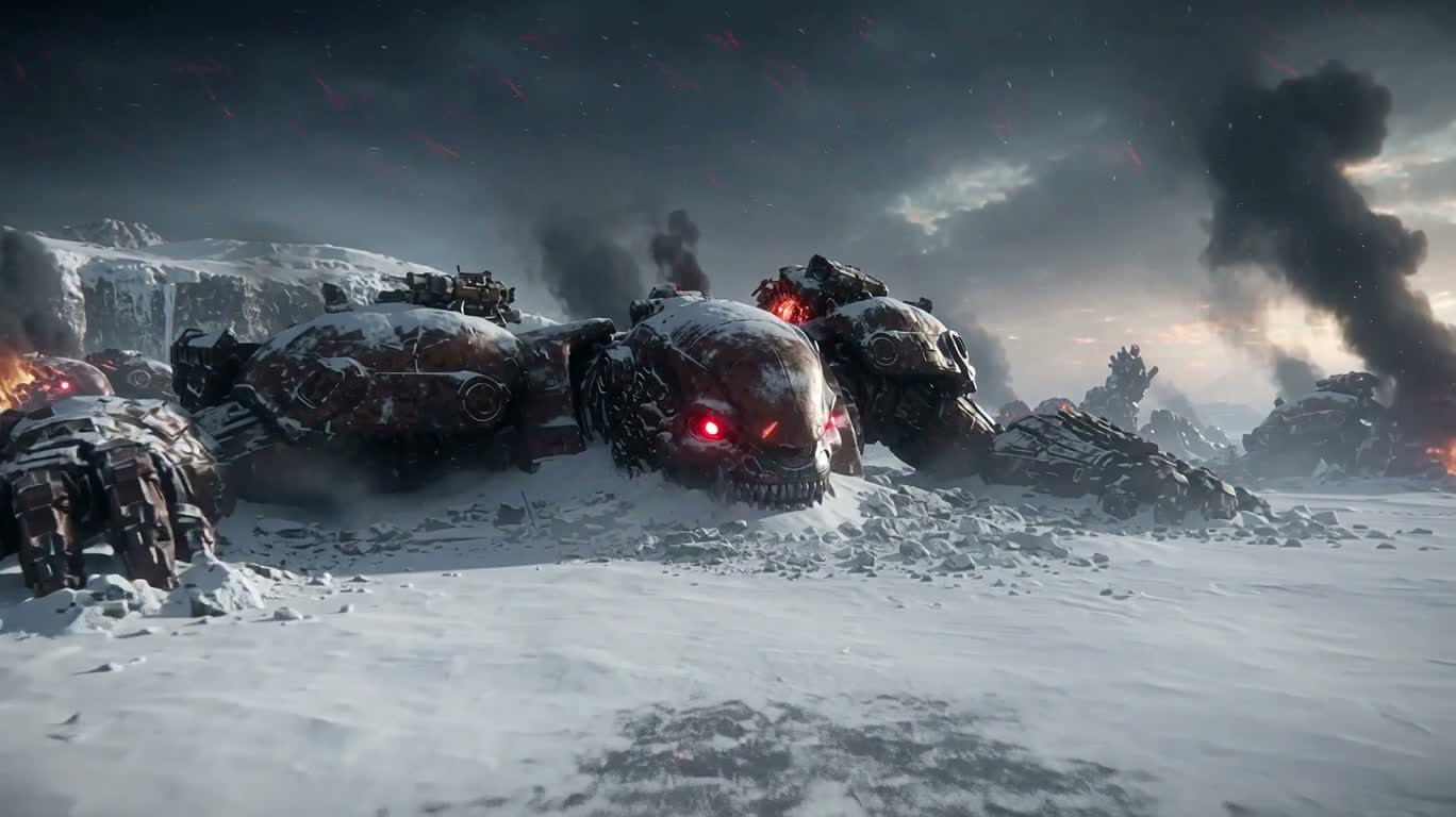 Duel d'épaves de mechas sur la banquise