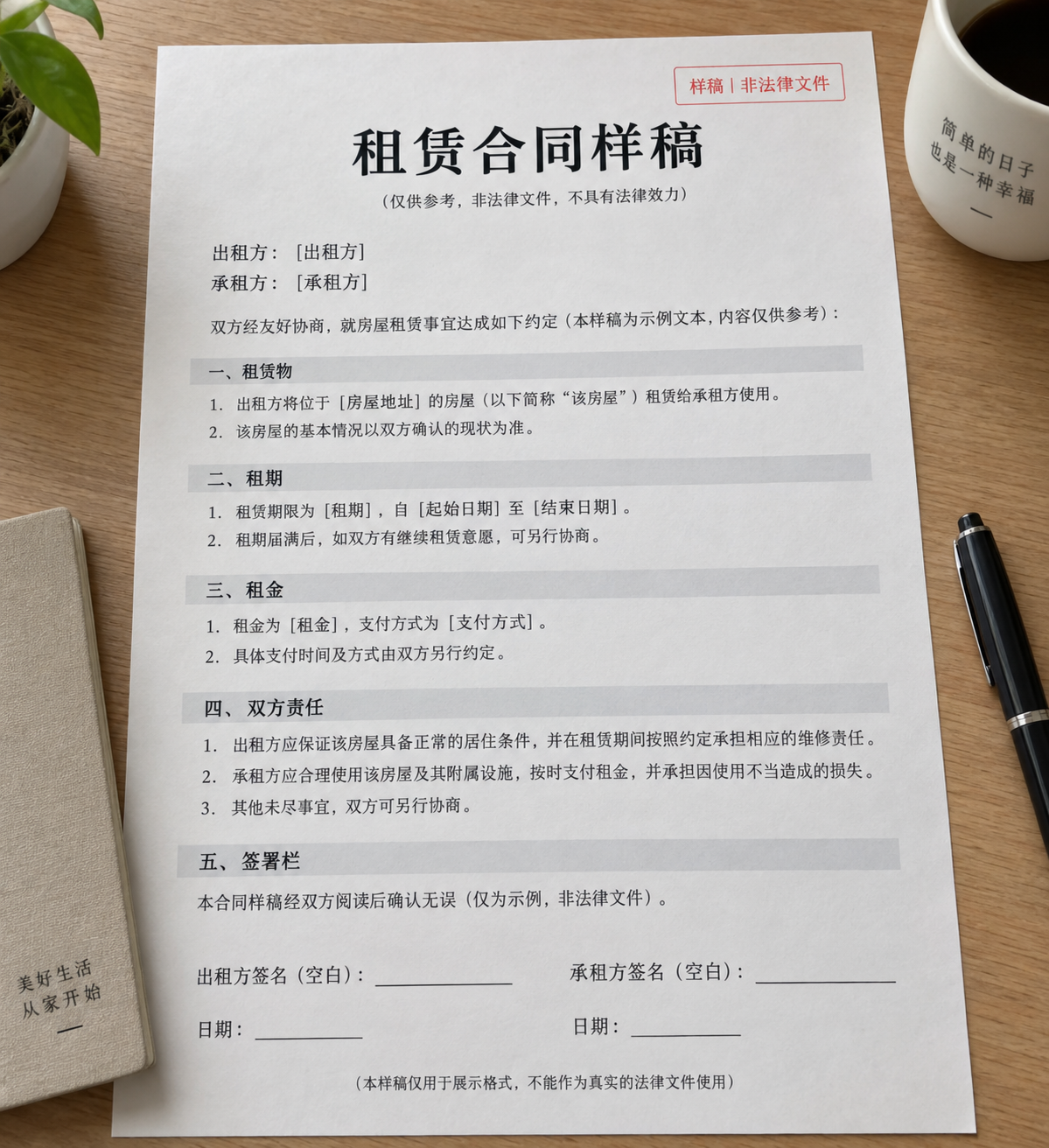 中文租赁合同样稿视觉模型 — AI image creation