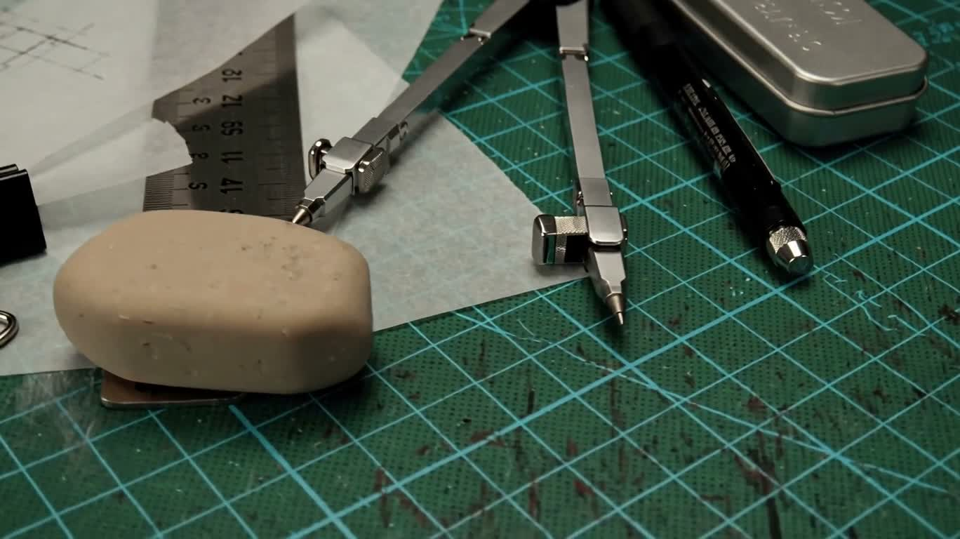 绿垫上的制图工具