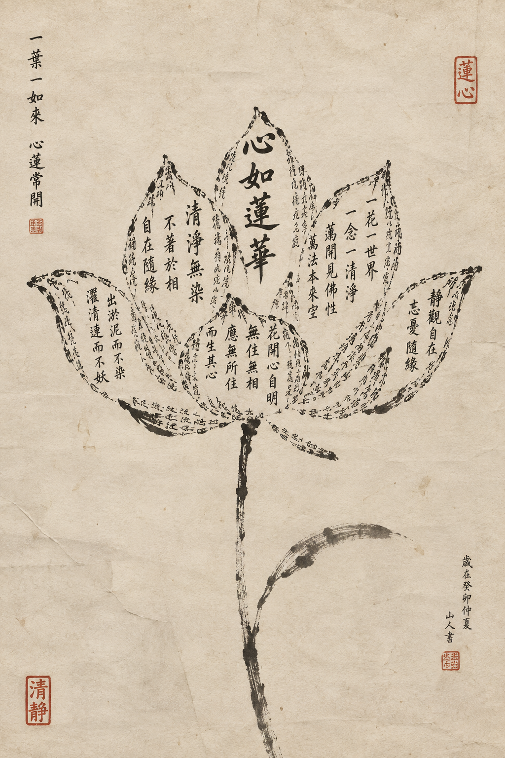 Eastern Literati Aesthetic Lotus Calligraphy Graphic