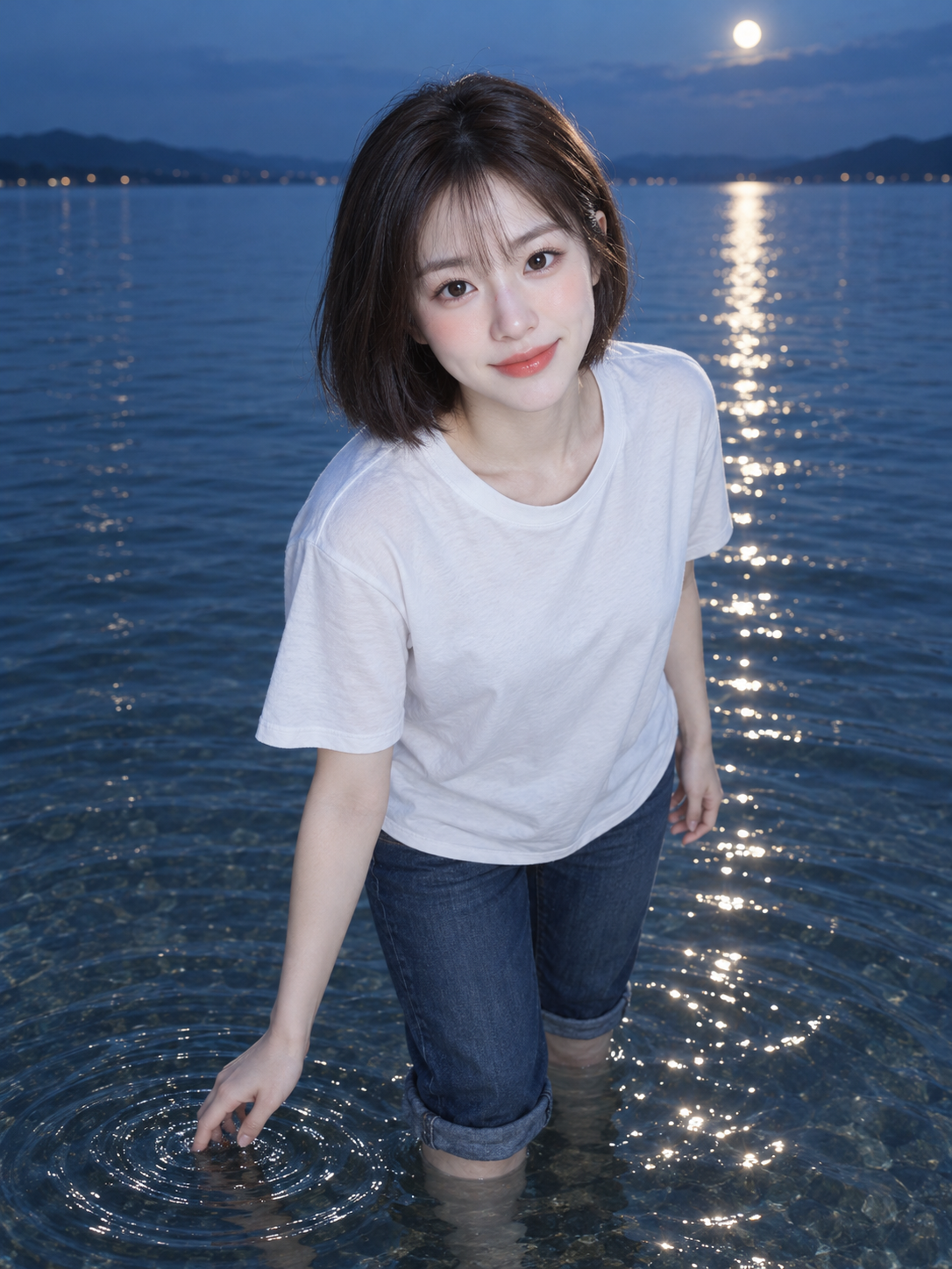 月光浅水中的清新俏皮人像 — AI image creation