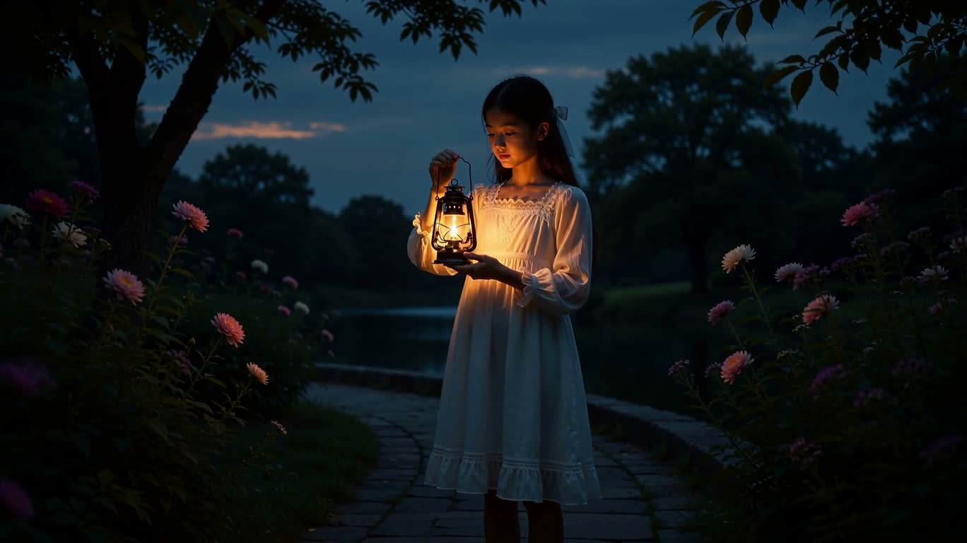 Thiếu nữ tĩnh lặng dưới ánh đèn
