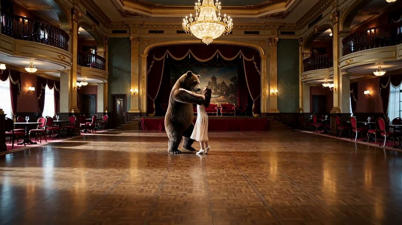 A Bear and a Tango Dancer in a Ballroom Dance — AI video creation