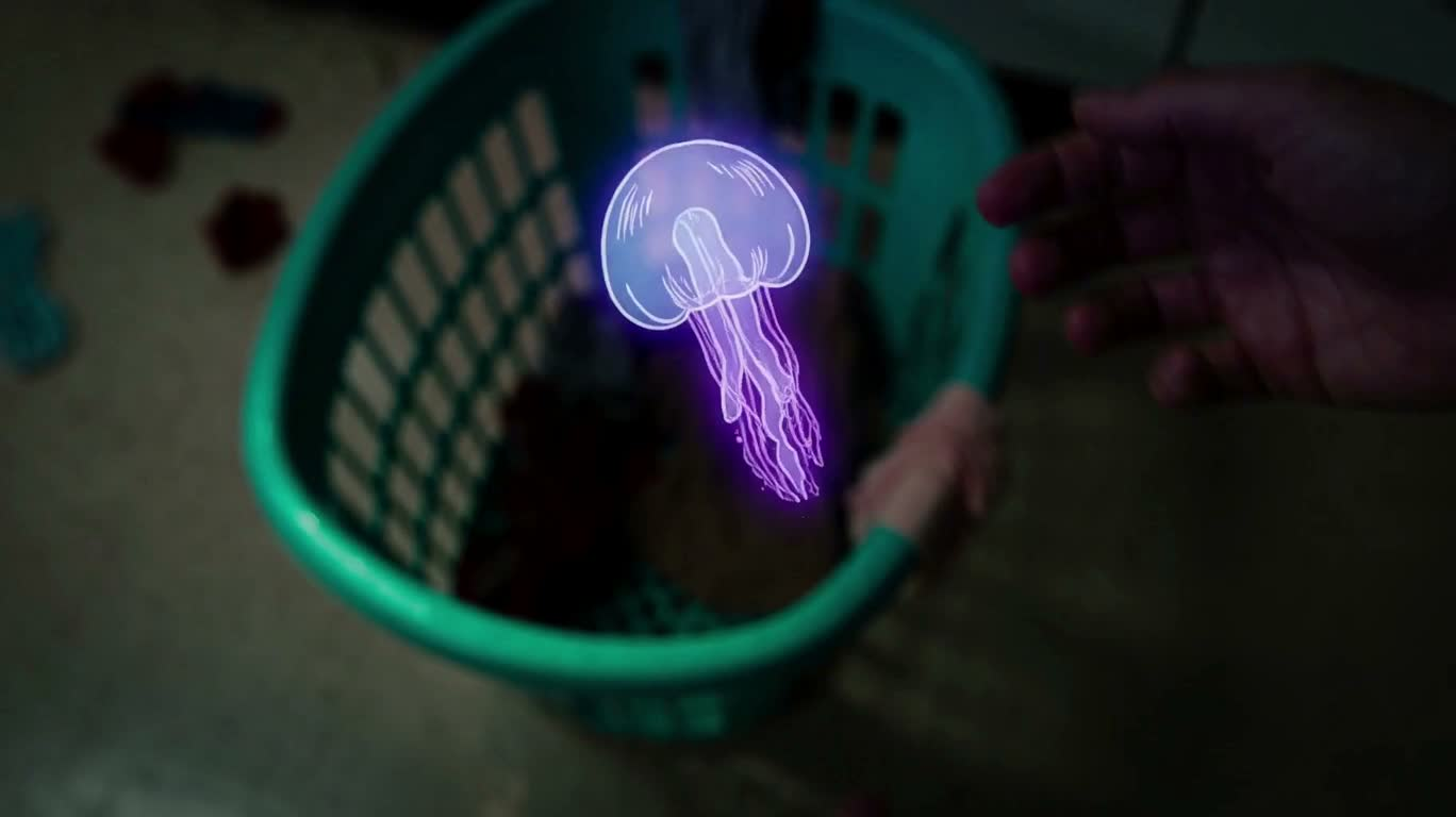 深夜のランドリーに浮かぶ光の幻影