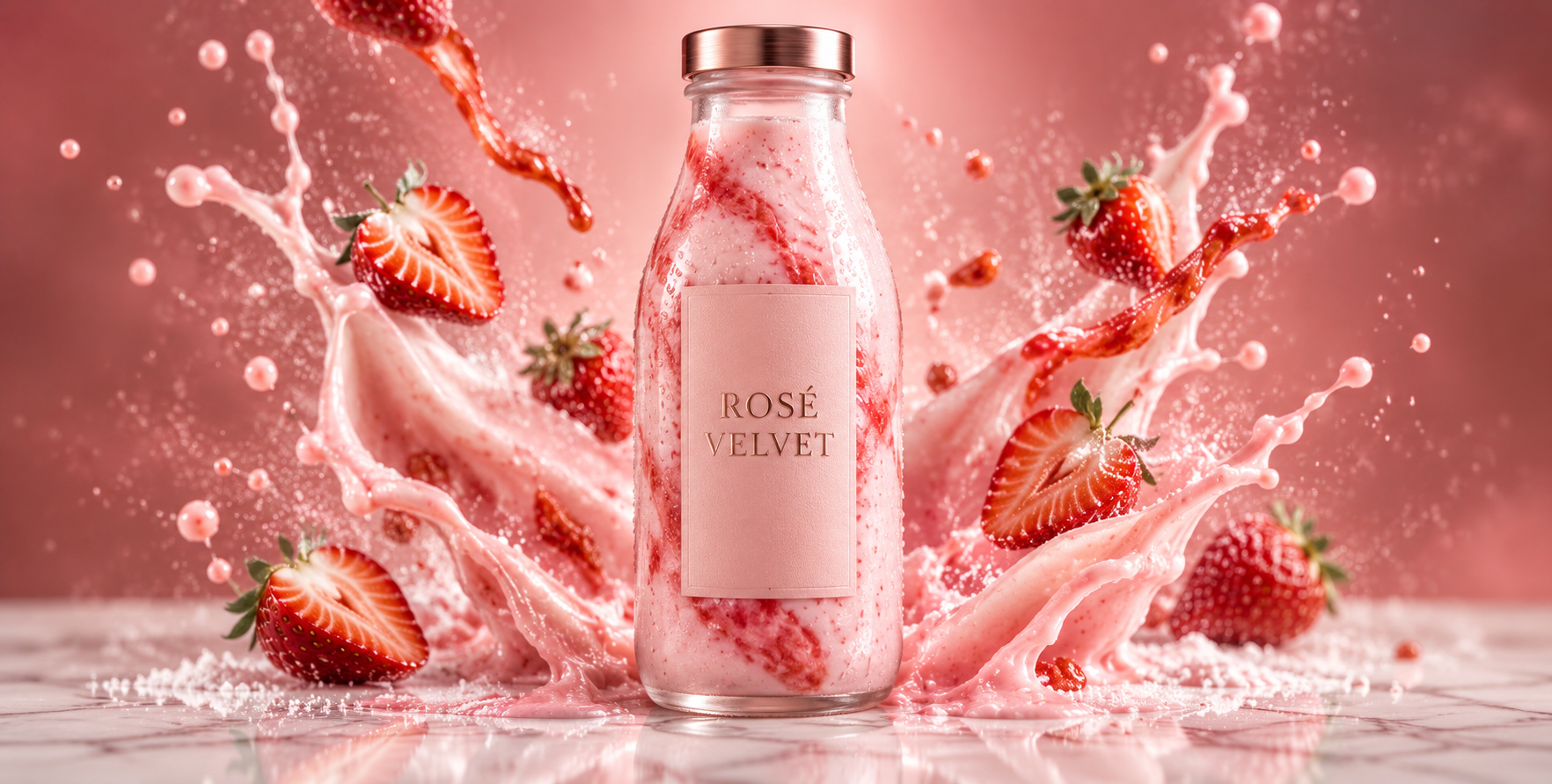 ROSÉ VELVET Publicité luxueuse de milkshake à la fraise