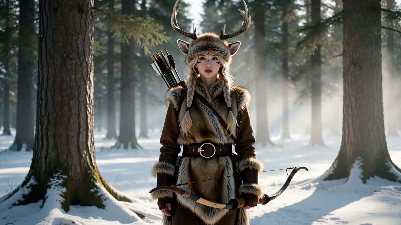 White-Eyed Huntress in the Snowy Forest