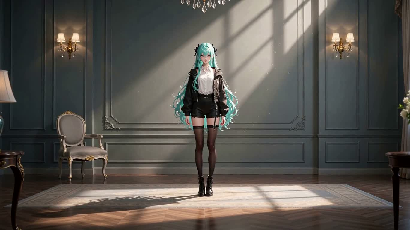 Tranh ý tưởng anime về cô gái tóc xanh nước biển