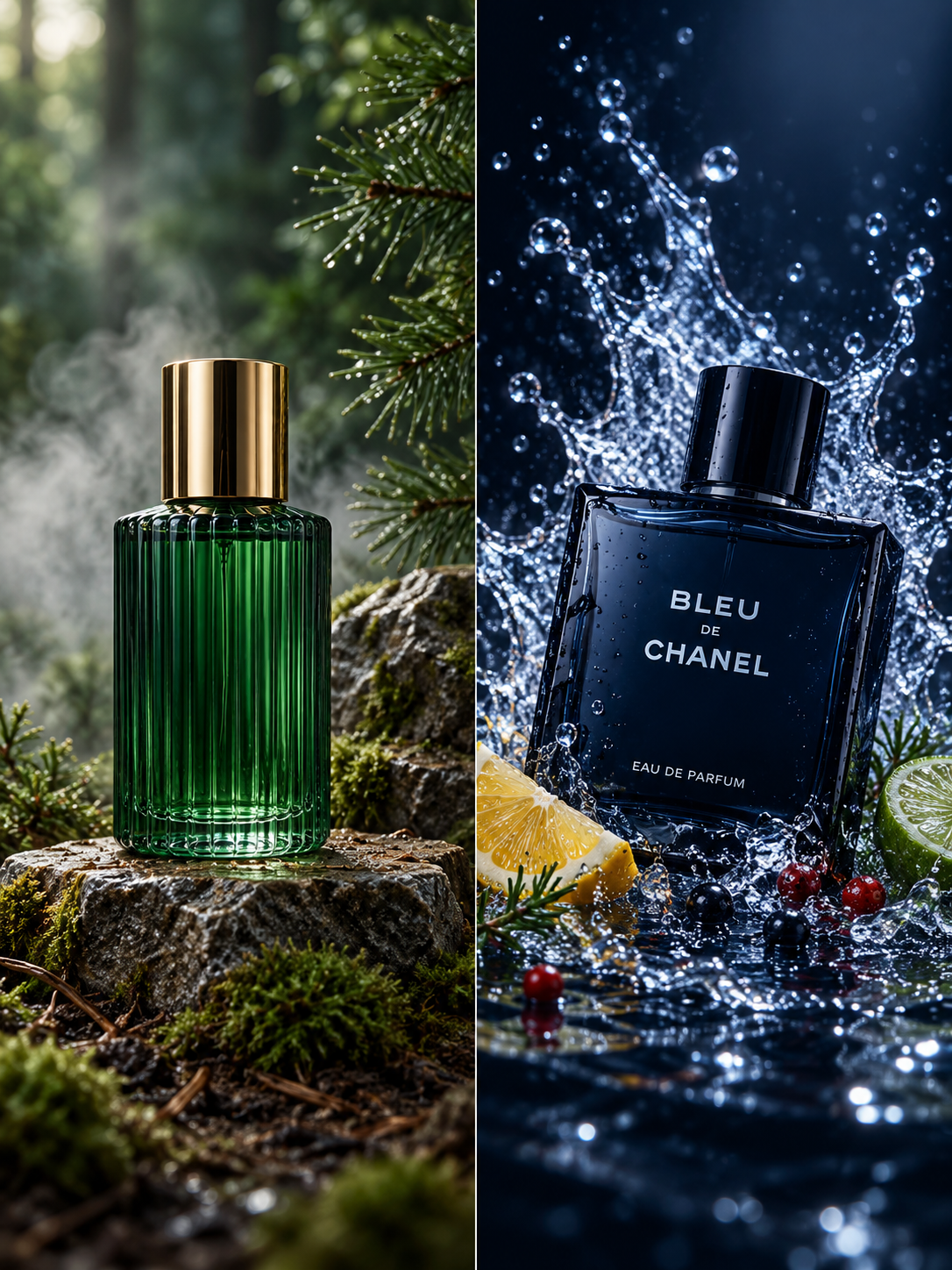 Publicité de parfum de luxe au rideau d'eau bleue