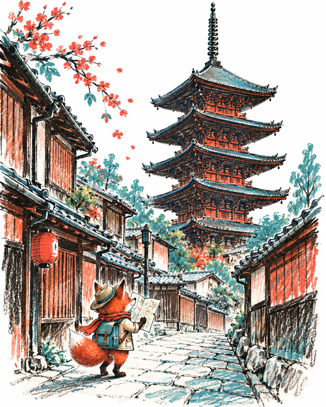 中世ヨーロッパ絵本風の幻想的な都市旅行イラストテンプレート