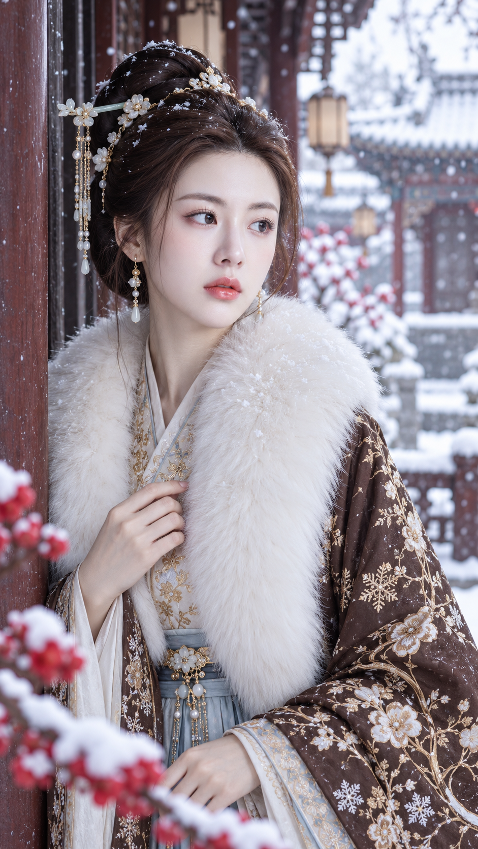 霁雪玄茶妆古风冬日贵女肖像 — AI image creation