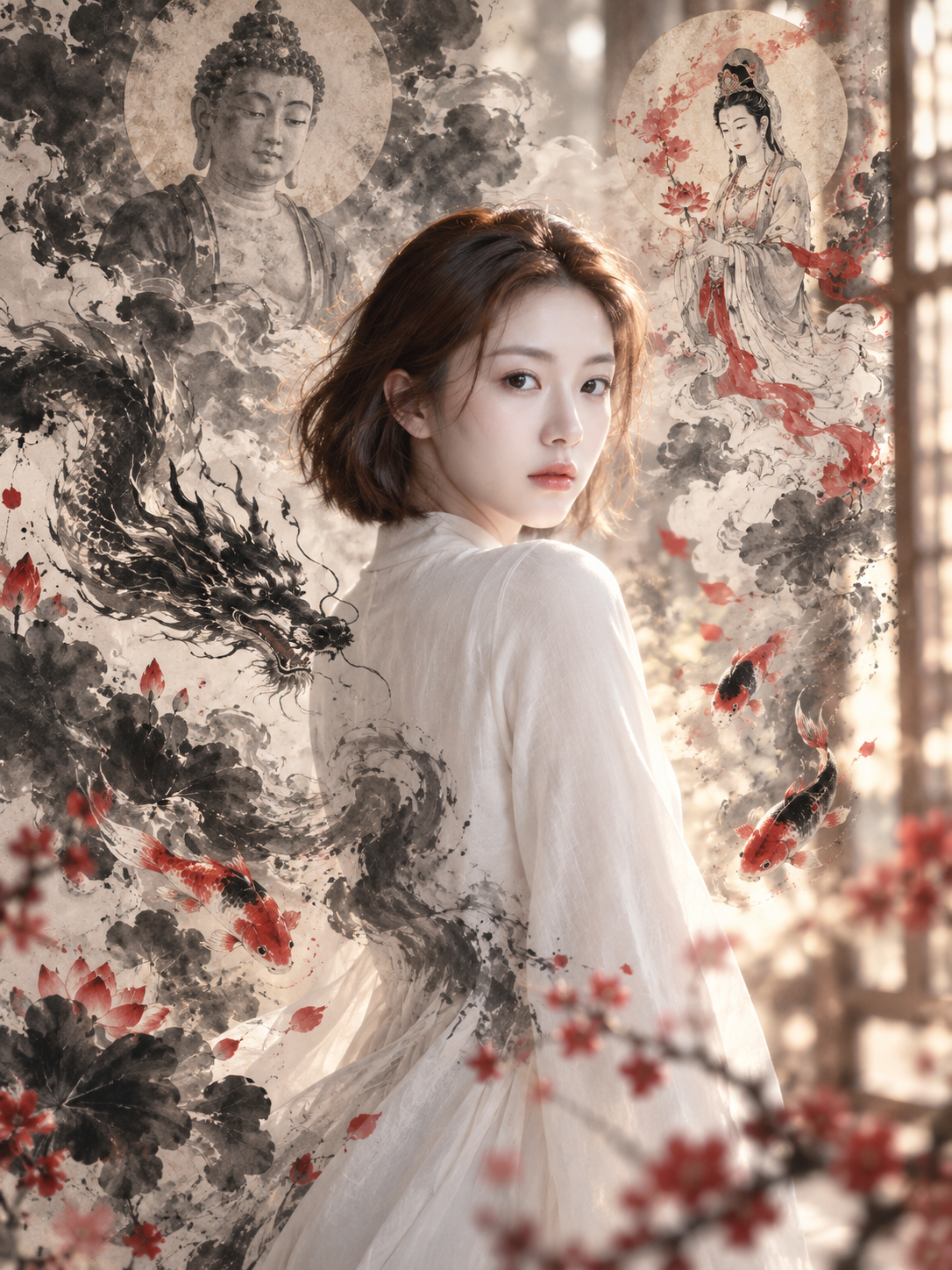 超写实肖像与中国水墨的梦幻融合 — AI image creation