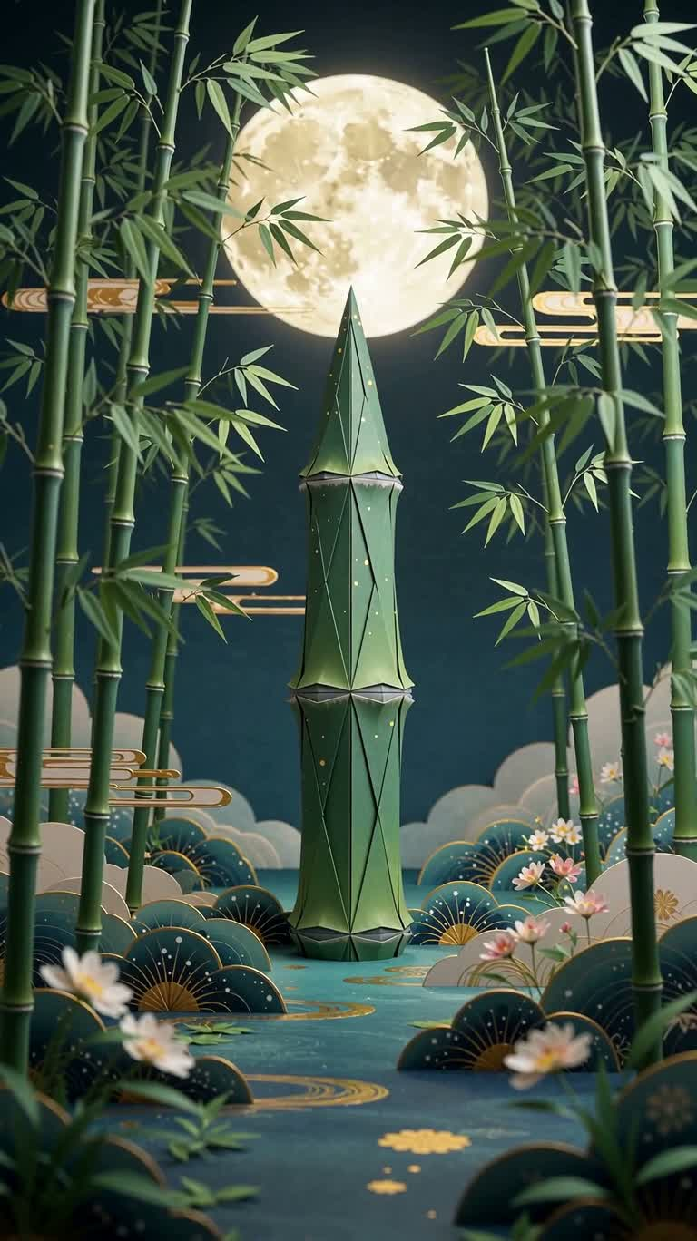 月下の竹林と折り紙の姫