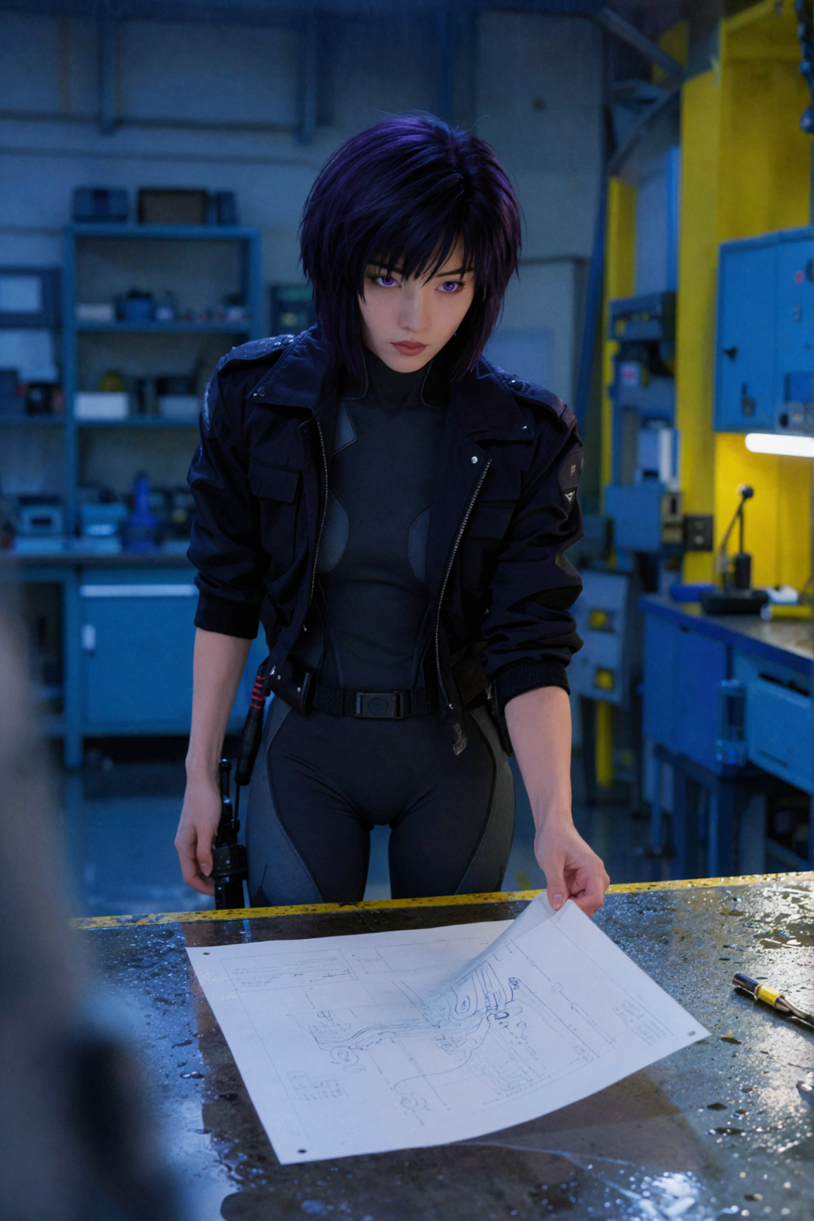 草薙素子 · ブループリントの風 · 大判ポートレート — AI image creation