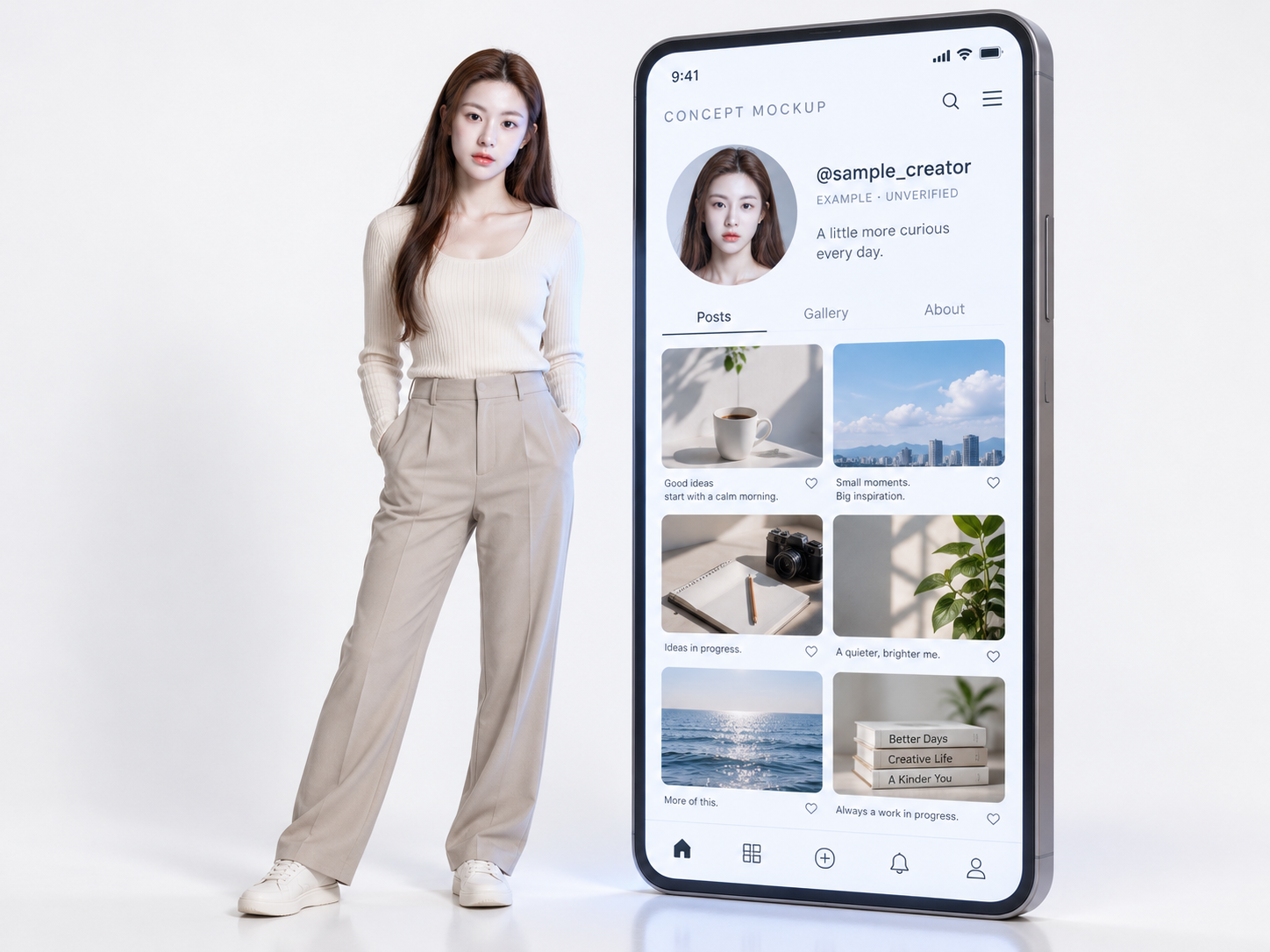 身份绑定人物与巨型概念社交手机 — AI image creation