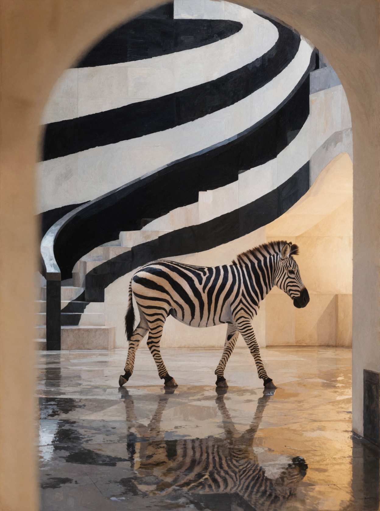 Black and White Zebra Staircase · Fantasy Concept — AI image creation