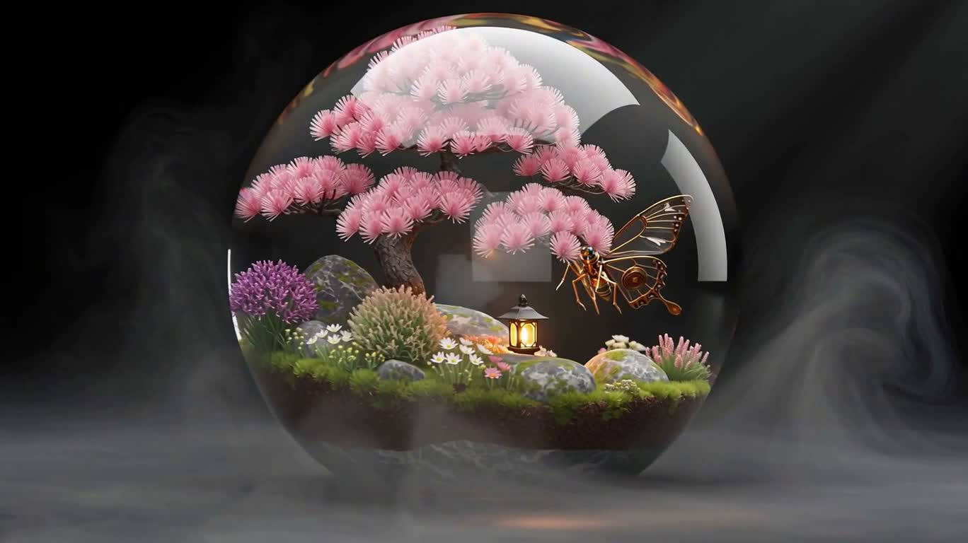 大理石秘境中的蒸汽朋克蝶影