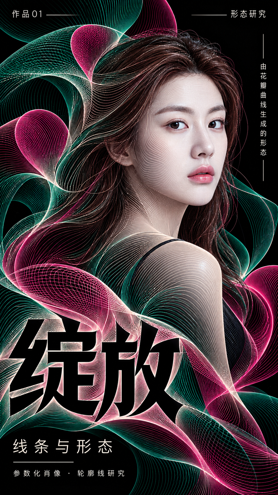 大人の女性のパラメトリック輪郭線アートポスター
