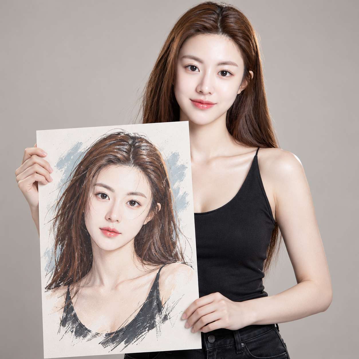 极简影棚手持艺术海报肖像 — AI image creation