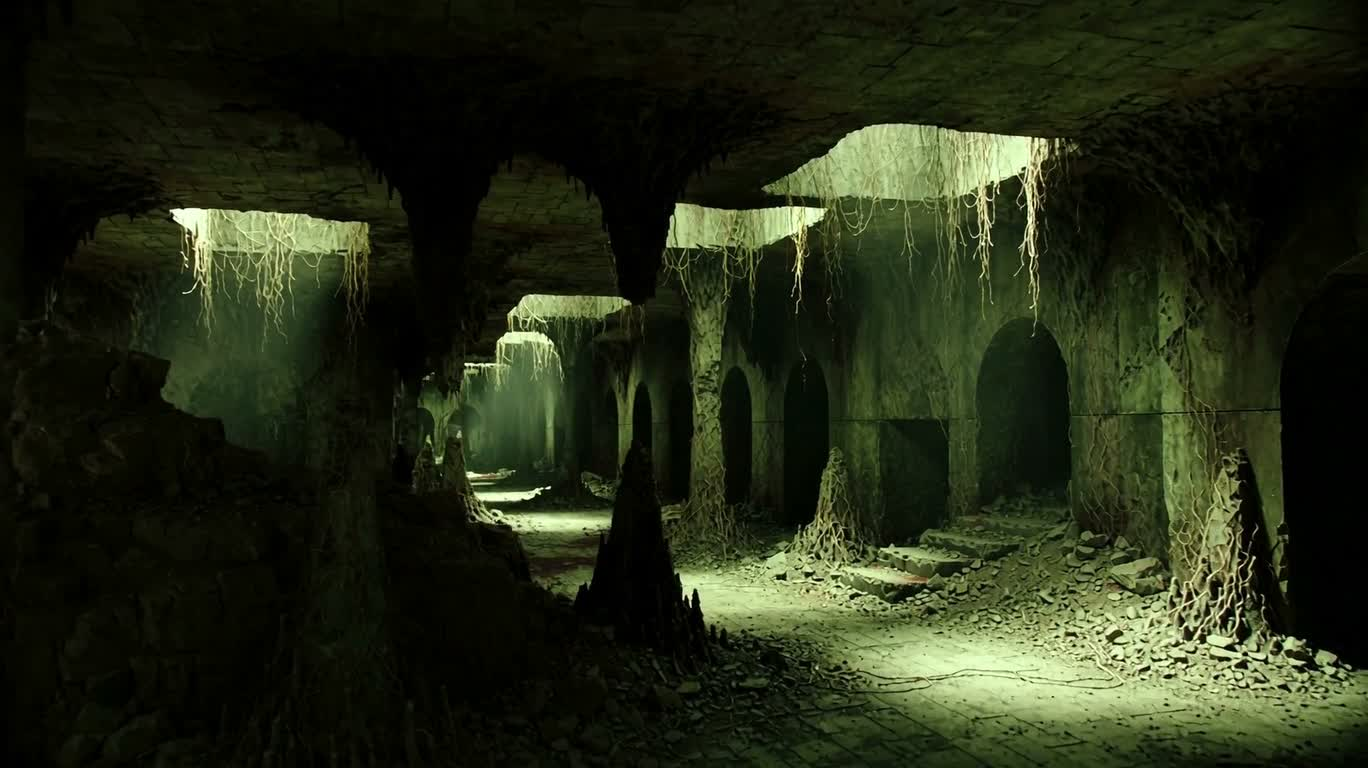 Ruines souterraines vert maladif