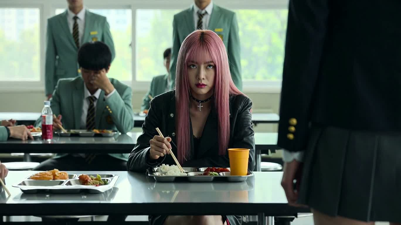 ピンク髪の少女の食堂反撃