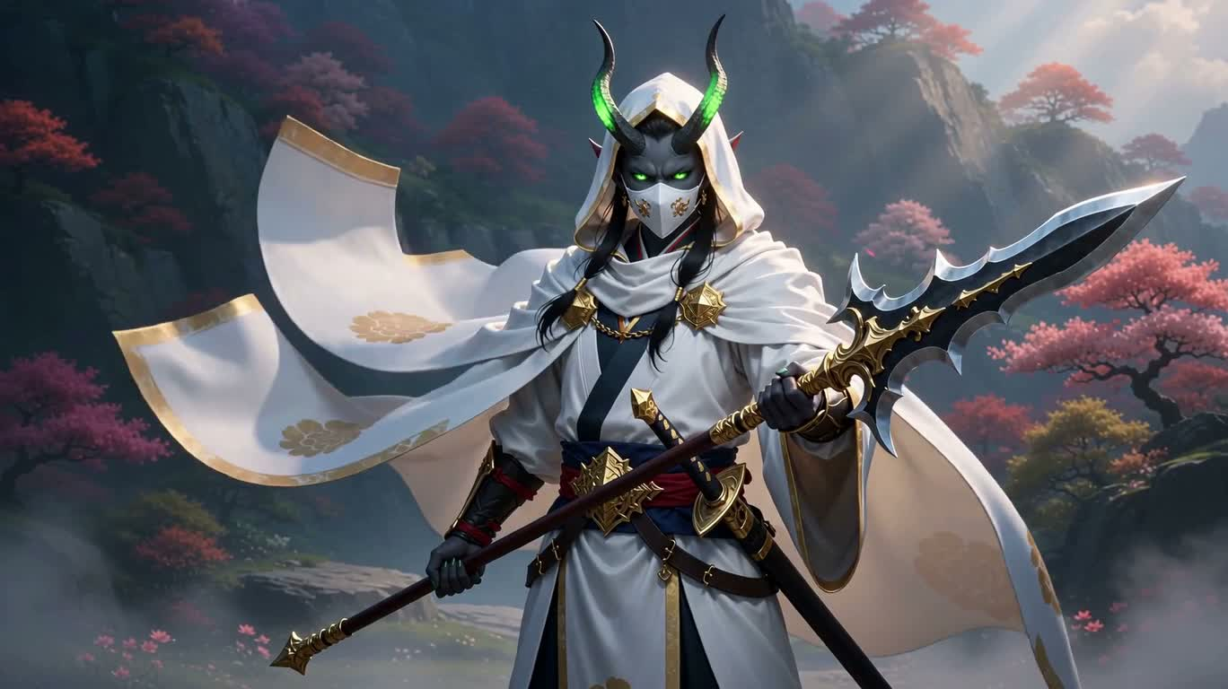 Ash-Skinned Green-Horned Demon Paladin — AI video creation