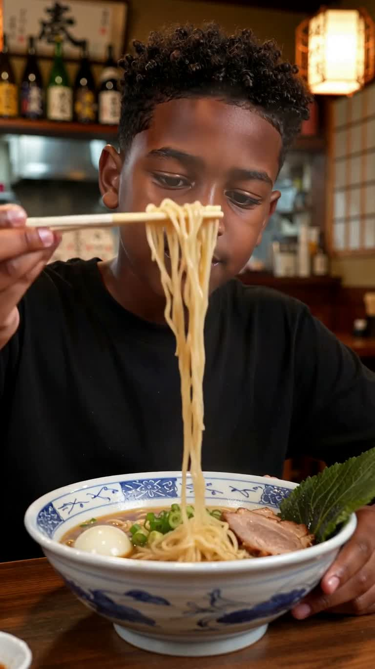 Moment de ramen sous une lumière chaleureuse