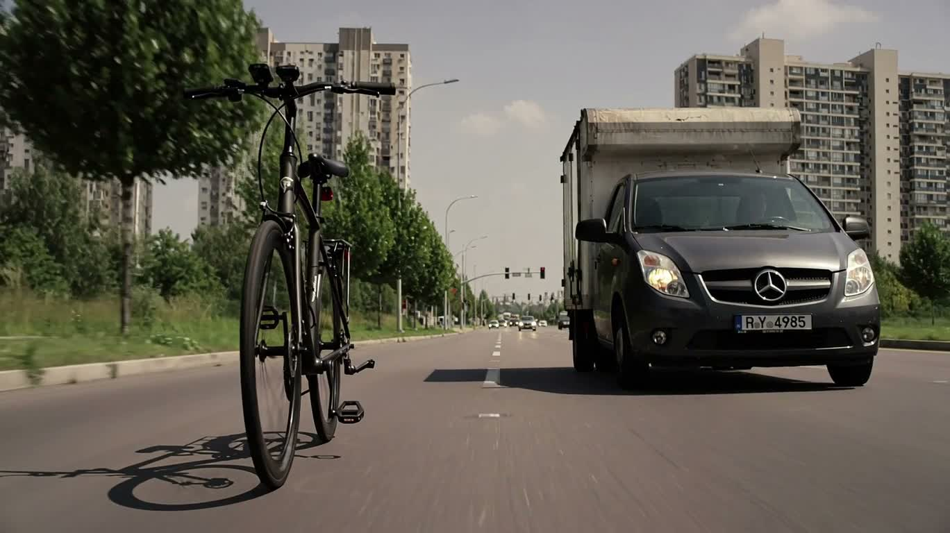 Relation spatiale frontale entre camion et vélo — AI video creation