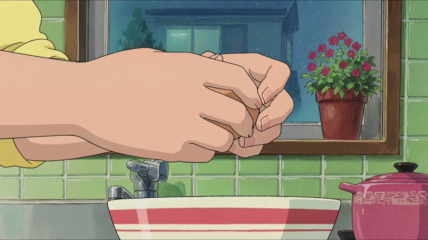 Chuẩn bị bữa ăn trong bếp anime hoài niệm