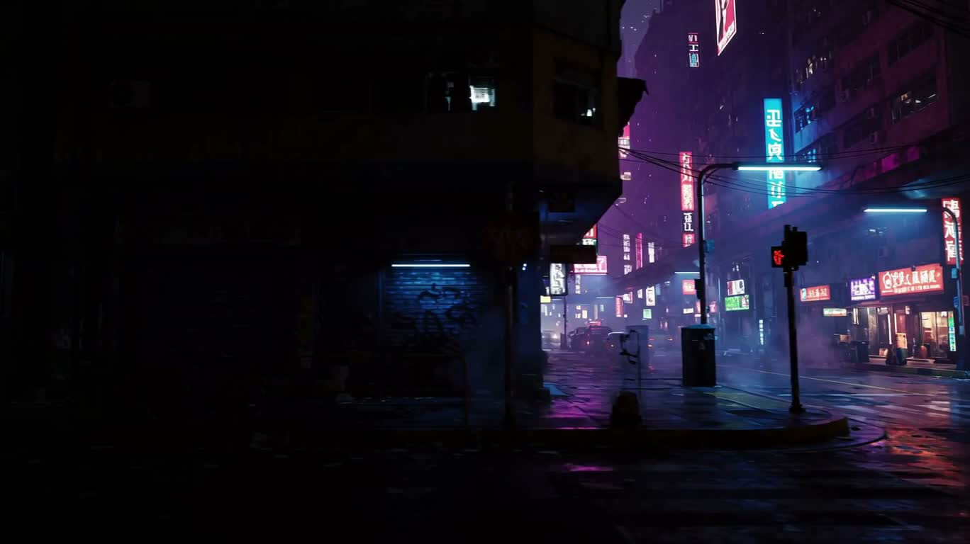 ネオン雨の夜の街角 — AI video creation