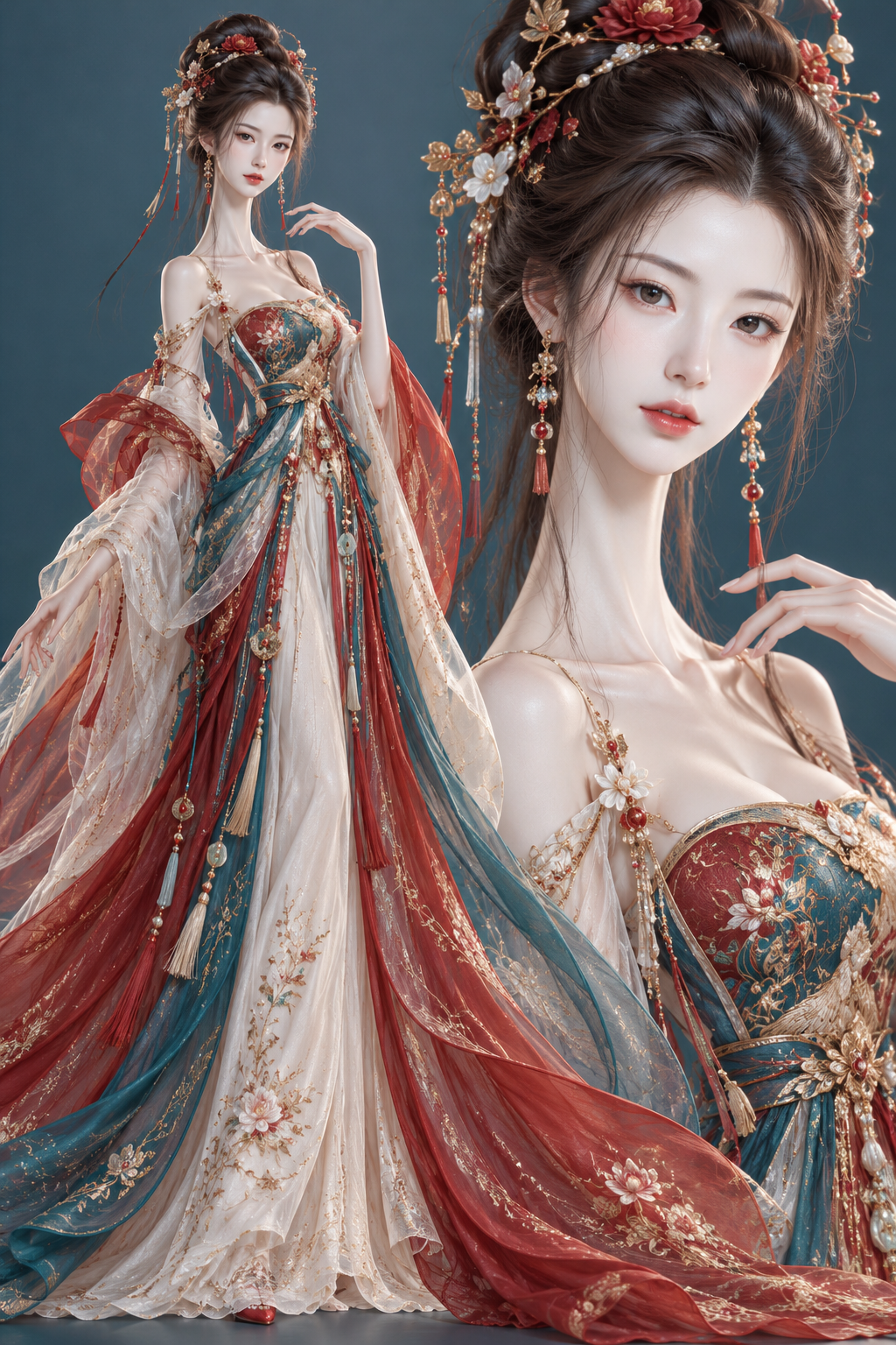 东方幻想纤长比例女性3D角色设计
